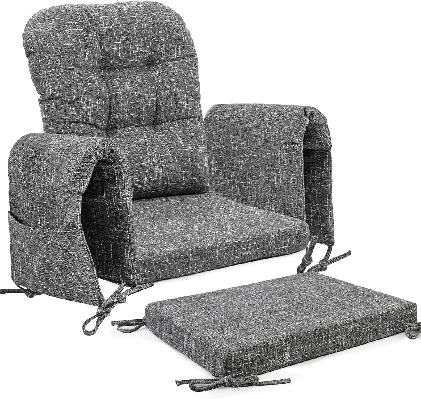 SINOSSO Glider Rocker Cushion Set (5 Pcs), Soft Blended Fabric High-Density Support Foam Seat Cushions with Ties, Fits Rocking Chair/Nursery Glider & Ottoman, Black-Gray