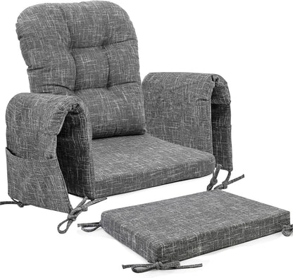 SINOSSO Glider Rocker Cushion Set (5 Pcs), Soft Blended Fabric High-Density Support Foam Seat Cushions with Ties, Fits Rocking Chair/Nursery Glider & Ottoman, Black-Gray