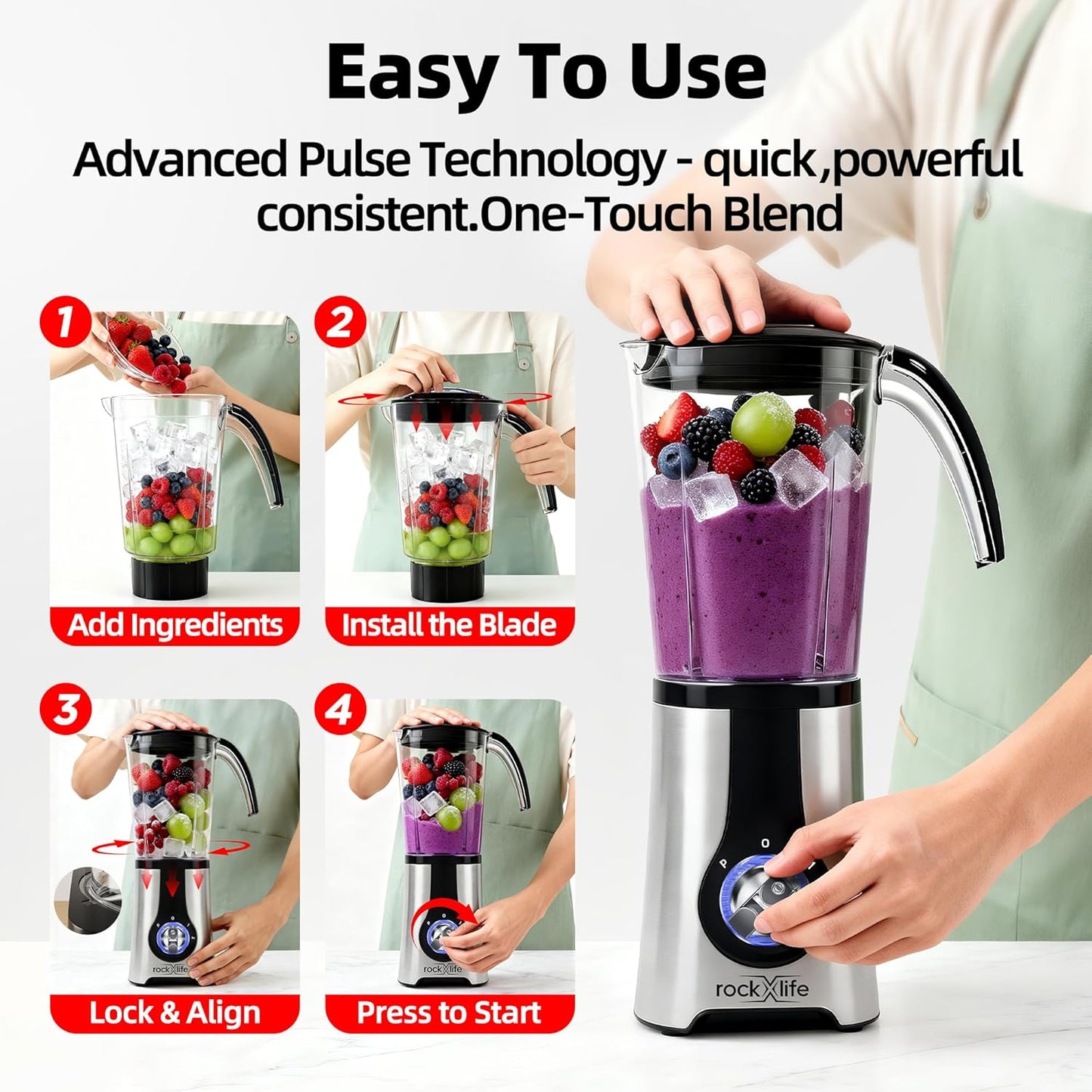Blenders and Food Processor Combo, 13Pcs 4 in 1 Blender for Shakes and Smoothies,17oz Meat Grinder baby food&10oz Spice Grinder 42oz Family&24oz to-go Cups,Dishwasher Safe,Silver