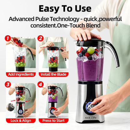 Blenders and Food Processor Combo, 13Pcs 4 in 1 Blender for Shakes and Smoothies,17oz Meat Grinder baby food&10oz Spice Grinder 42oz Family&24oz to-go Cups,Dishwasher Safe,Silver