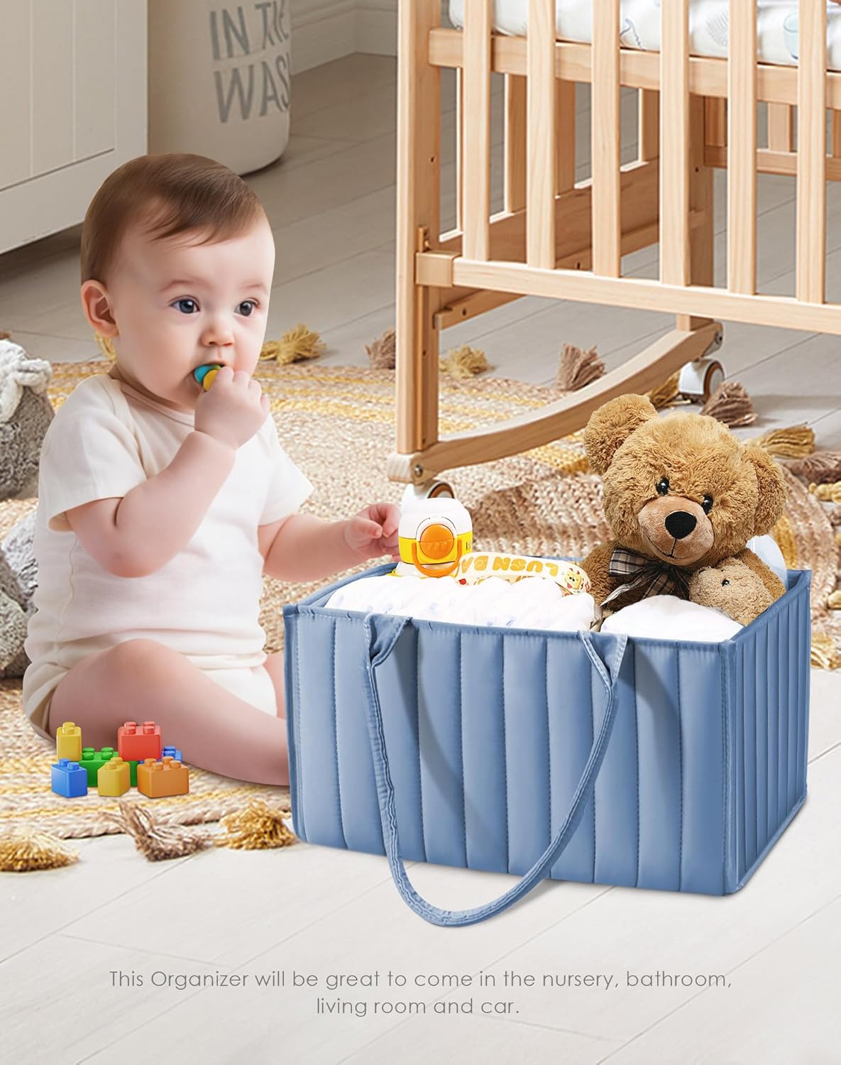 SWEET DOLPHIN 2-Pack Quilted Diaper Caddy Organizer – Premium Puffer Style Nursery Storage Bins – Water-Resistant & Wipeable Changing Table Organizer – Trendy Tote for Home & Car Travel - Mocha Brown