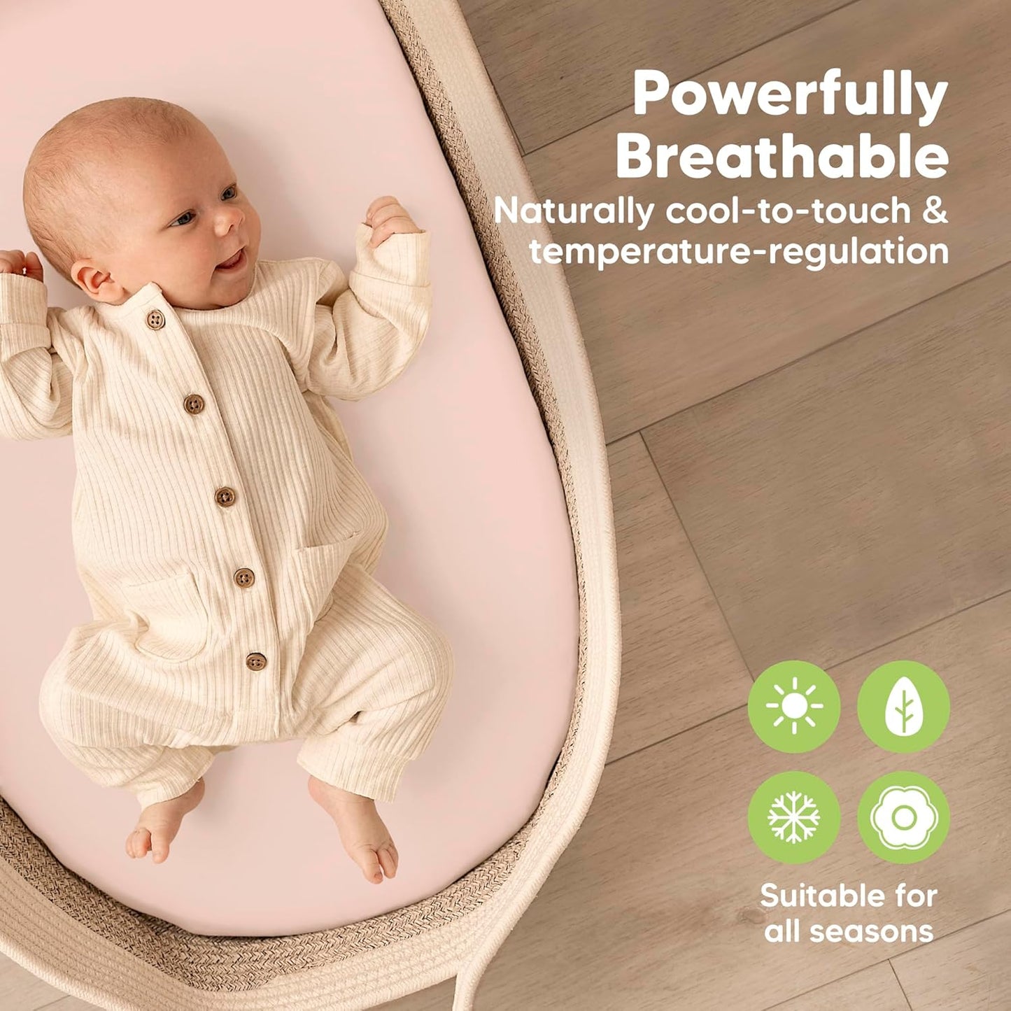 2-Pack Baby Bassinet Sheets Girl, Boy - 33x17 Viscose Derived from Bamboo Bedside Mattress Fitted Bassinet Sheets, Compatible with Halo Bassinest Swivel Sleeper, Baby Delight, Graco (Pecan)