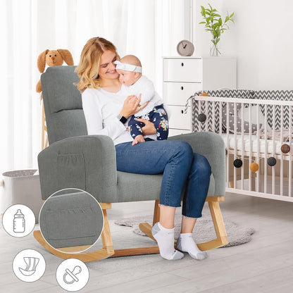 HCHAIRH Rocking Chair Nursery, Upholstered Fabricr Nursing Rocking Chairs with Soft High Back, Modern Nursery Glider Rocker for Mom Living Room, Bedroom, Camel