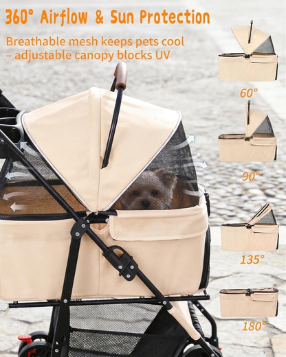 Pet Stroller with Removable Carrier, 35lbs Capacity - One-Click Foldable Dog Stroller, Cat Carrier & All-Terrain Wheels, Compact Travel Pet Stroller for Small to Medium Pets-Gray