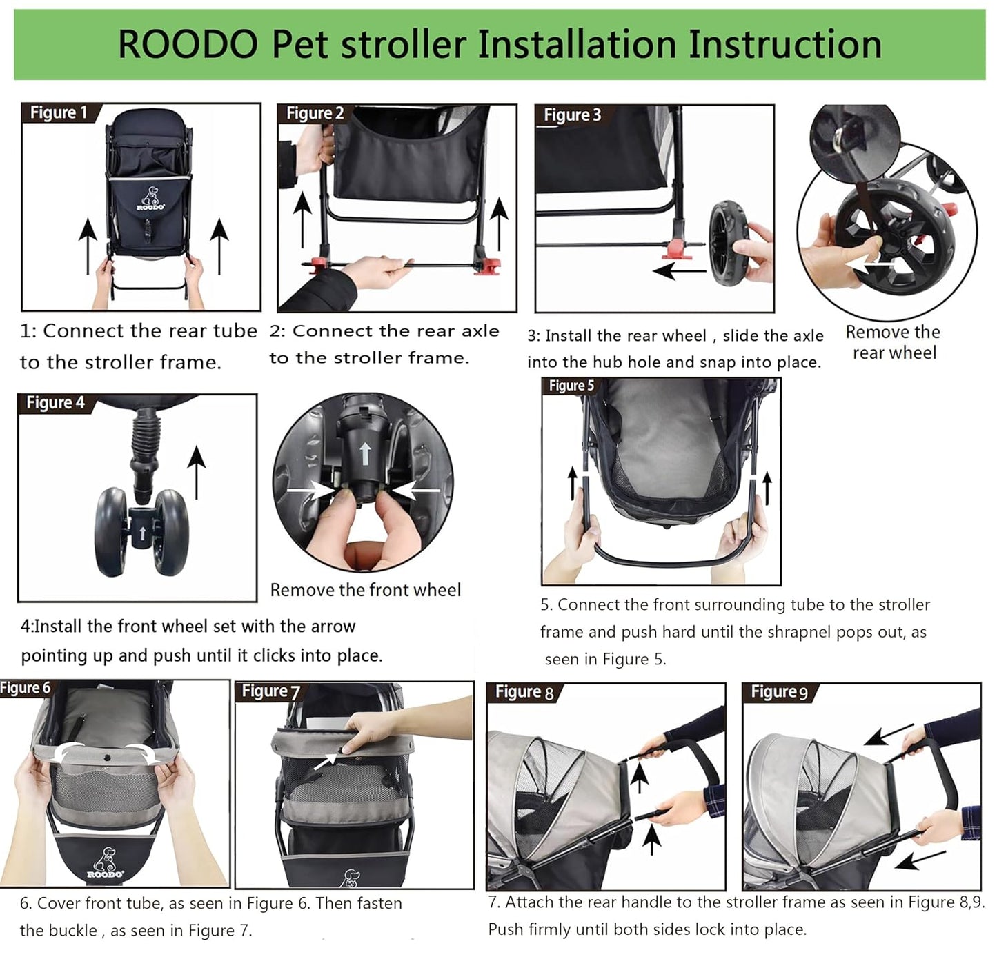 ROODO 3 Wheel Dog Pet Cat Stroller Best Lightweight Foldable Compact Portable Jogger All Terrain Travel Pet Gear Puppy Kitty Stroller for up to 30lbs Medium Small Dogs and Cats(Light Khaki)