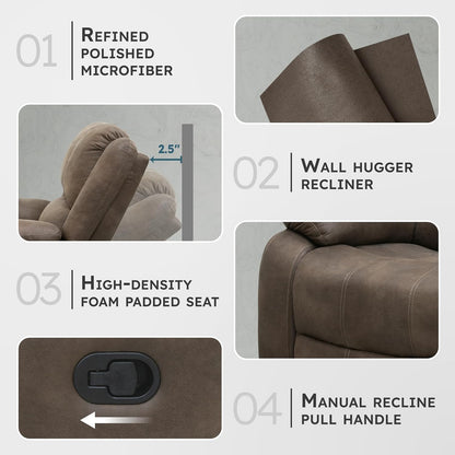 Lexicon Manual Glider Recliner Sofa Chair, Home Theater Seating, Wall Hugger Manual Reclining Nursery Chair for Bedroom/Living Room/Office/Apartment, Grey Chenille