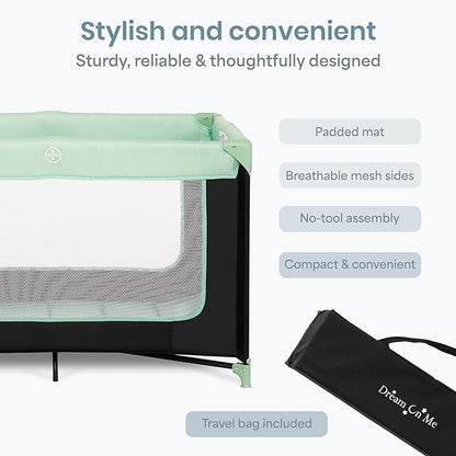 Dream On Me Zodiak Baby Playard, Breathable Mesh Sides, Soft Comfortable Mattress, Quick & Easy to Fold with Travel Carry Bag, Compact Space Saving Design - Mint