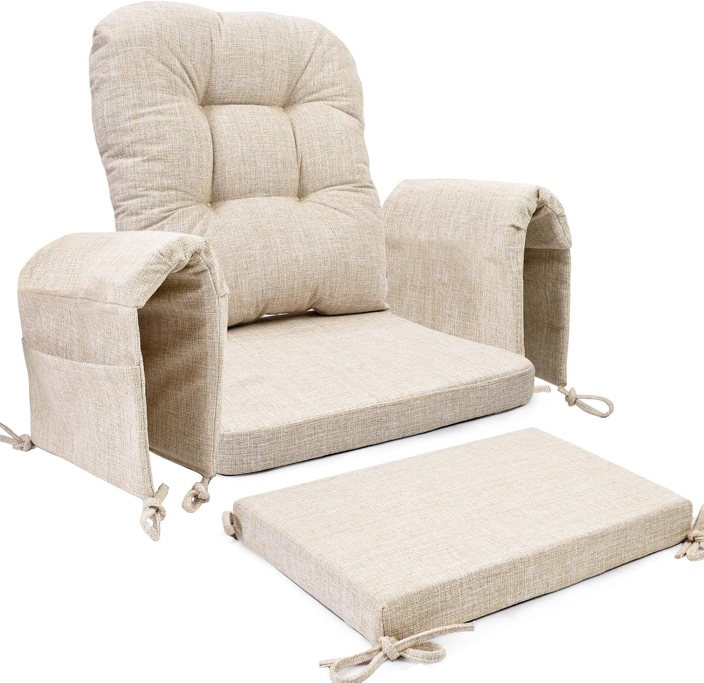 SINOSSO Glider Rocker Cushion Set (5 Pcs), Soft Blended Fabric High-Density Support Foam Seat Cushions with Ties, Fits Rocking Chair/Nursery Glider & Ottoman, Black-Gray
