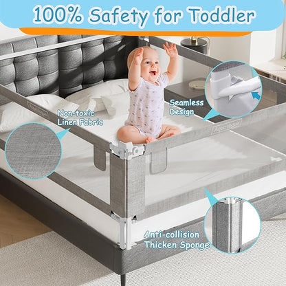 3-Pack Full Size Bed Rails for Toddlers -Height Adjustable Baby Bed Rail Guard Specially Designed for Full Size Bed (74.8"x74.8"x54"-Grey)