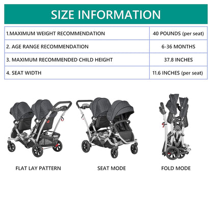 Dream On Me Track Tandem Double Umbrella Stroller in Slate, Lightweight Double Stroller for Infant and Toddler, Multi-Position Reversible & Reclining Seats, Large Storage Basket and Canopy