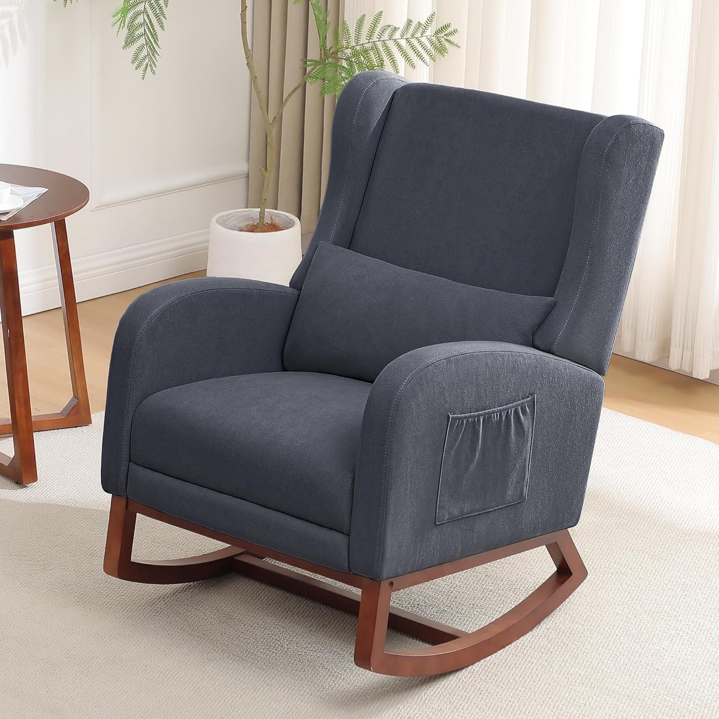 HCHAIRH Rocking Chair Nursery, Nursery Rocking Chairs with Foot Rest, Comfy Fabric Glider Rocker Nursing Chair with High Back for Nursing, Living Room, Bedroom, Beige