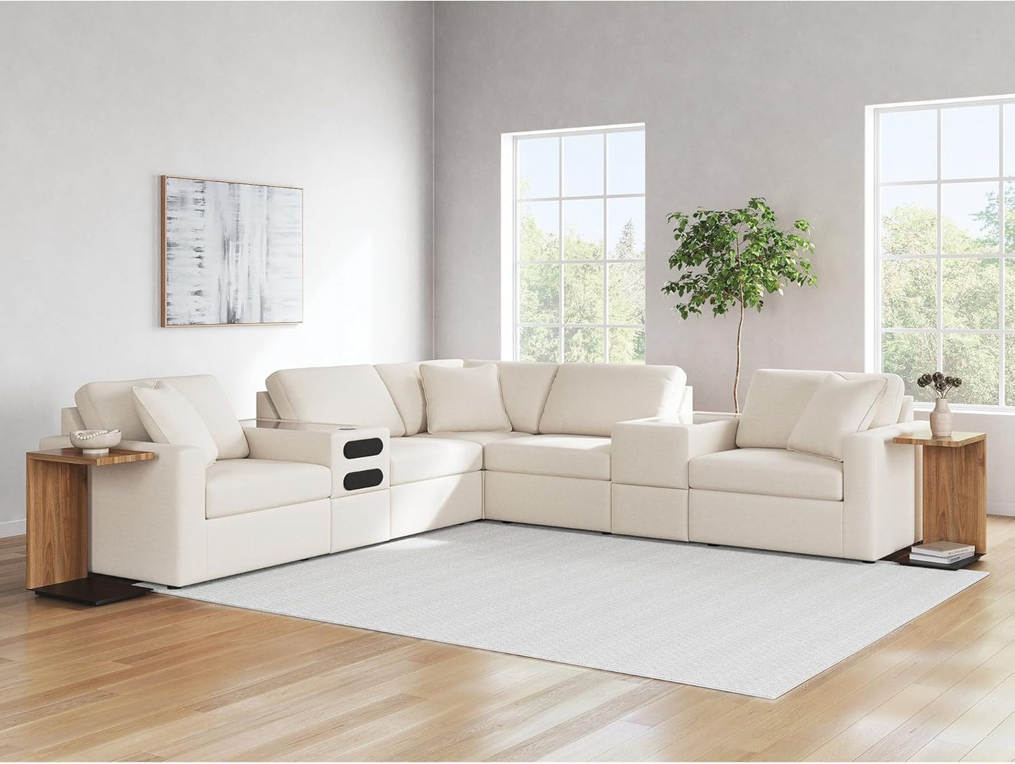 Signature Design by Ashley Modmax Coastal Press-Back Swivel Glider Rocker Recliner with Machine Washable Cover, Hidden Storage Compartments and 2 Bolster Pillows, Beige - Colors A