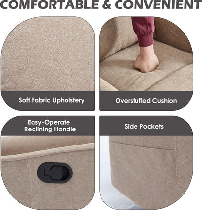Trustyue Swivel Rocker Recliner Chair, 360° Swivel Recliner with Heat and Massage, Rocker Recliner Nursery Glider Chair with Side Pockets for Living Room (Beige, Fabric)