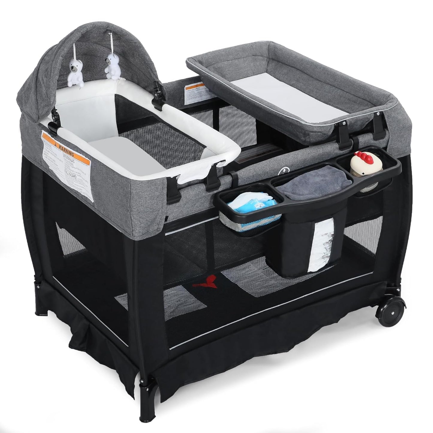 TODEFULL 4 in 1 Multifunctional Pack and Play, Foldable Baby Playards with Changing Table & Breathable Mesh, Baby Playpen for Babies and Toddlers, Black