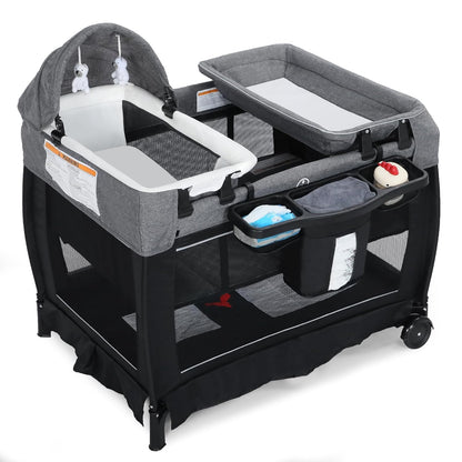 TODEFULL 4 in 1 Multifunctional Pack and Play, Foldable Baby Playards with Changing Table & Breathable Mesh, Baby Playpen for Babies and Toddlers, Black