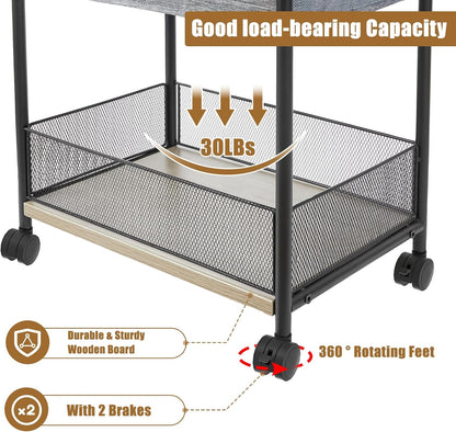 3-Tier Baby Diaper Caddy Cart Organizer,Mobile Nursery Storage Carts with Wheels,With 2 Dividers&14 Mesh Pockets Durable Metal Utility Cart for Nursery, Bedroom, Bathroom, Baby Essentials Organization