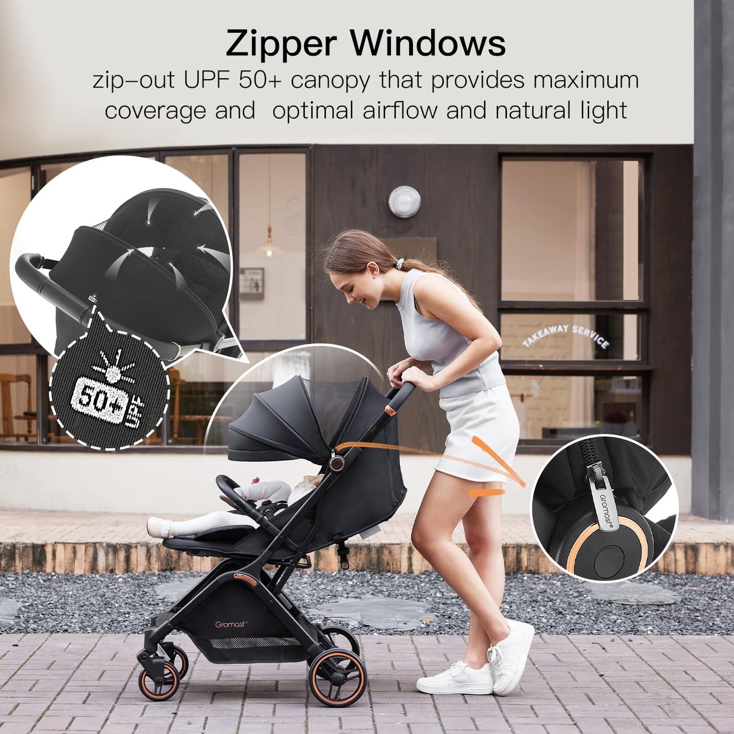 Gromast Gravity Folding Baby Stroller - Portable Travel Toddler Stroller w/Adjustable Backrest, Canopy & Cup Holder, Lightweight and UV Protected, One-Hand Automatic Folding - Green