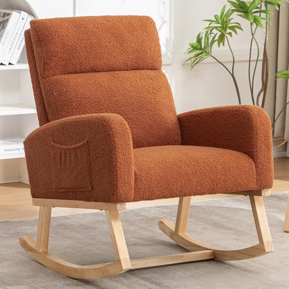 HCHAIRH Rocking Chair Nursery, Upholstered Fabricr Nursing Rocking Chairs with Soft High Back, Modern Nursery Glider Rocker for Mom Living Room, Bedroom, Camel