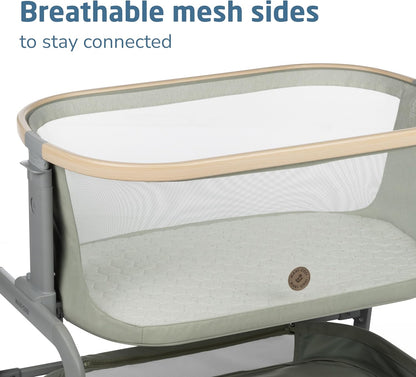 Maxi-Cosi Iora Baby Bassinets Bedside Sleeper, Portable Bassinet, Infant Bedside Sleeper Crib, Height Adjustable, Breathable Mesh, Large Storage Basket, Truffle