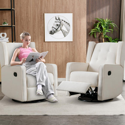 CANMOV Swivel Rocker Recliner Chair, Nursery Glider Chair, Nursery Rocking Chairs, Manual Reclining Chair, White