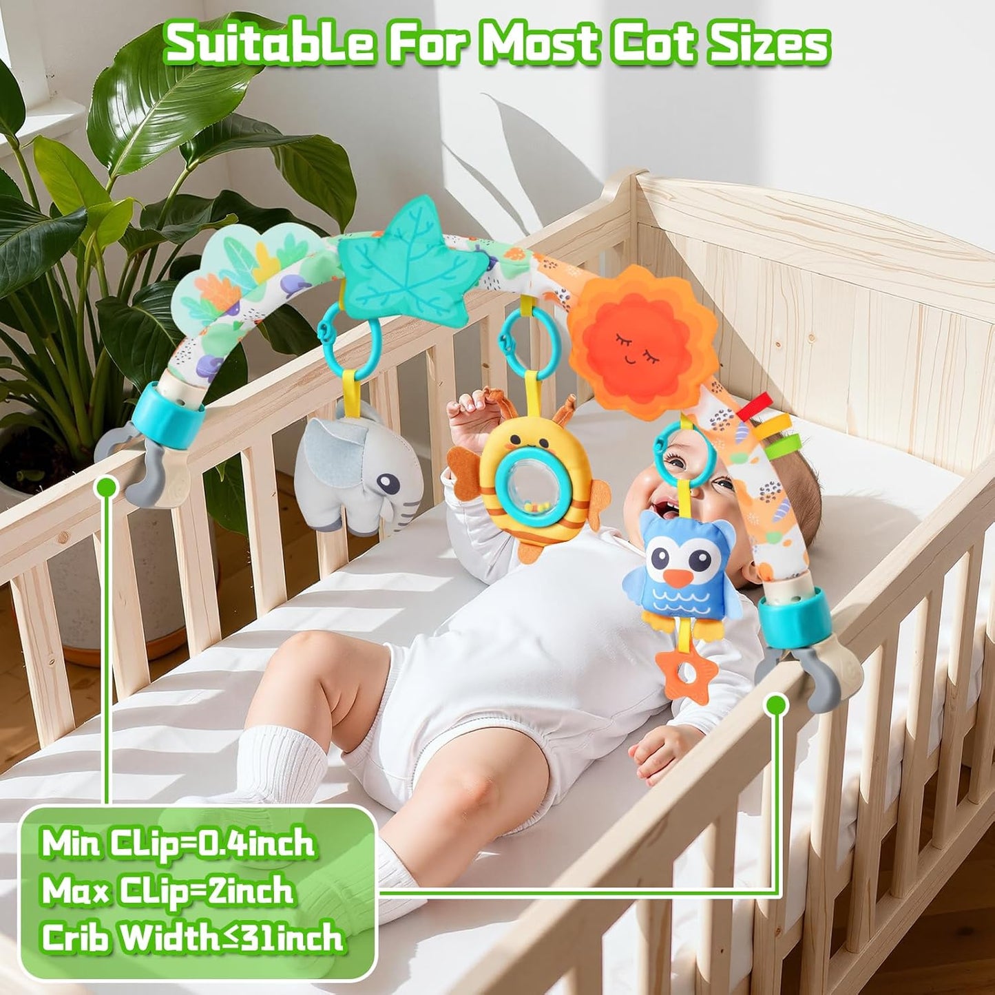 Baby Activity Stroller Arch Toys,Car Seat Toys for Adjustable Bouncer Arch Crib Bassinet Hanging Toys Mobile Clip on Stroller Developing Motor Infants Toddlers Skills with Rattle,Mirror,Teether Gift
