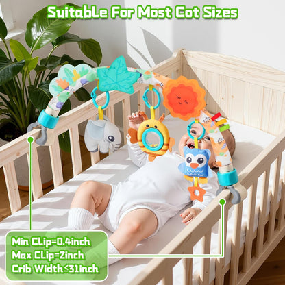 Baby Activity Stroller Arch Toys,Car Seat Toys for Adjustable Bouncer Arch Crib Bassinet Hanging Toys Mobile Clip on Stroller Developing Motor Infants Toddlers Skills with Rattle,Mirror,Teether Gift