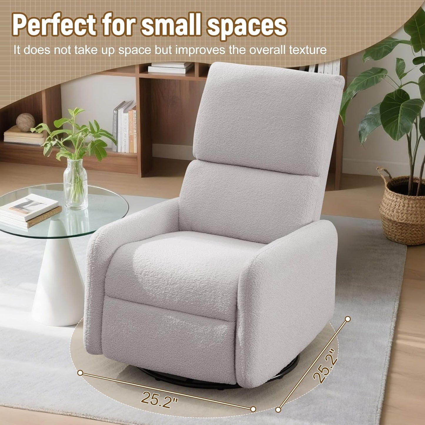Korser 360° Rocking Chair, Nursery Rocker Chair with Side Pockets, Glider Nursing Chair with Steel Structure Base, Small Chair for Small Spaces, Sherpa Swivel Accent Chairs for Living Room, Nursing