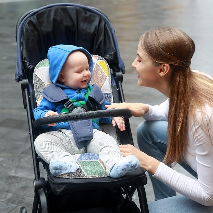 Baby Stroller Cushion,Infant Car Seat Insert-Reversible Universal Breathable and Soft Newborn seat Liner for Stroller,100% Cotton Seat Pad Liner for Newborns-34x78cm,1 Pack(Geometry + Grey)