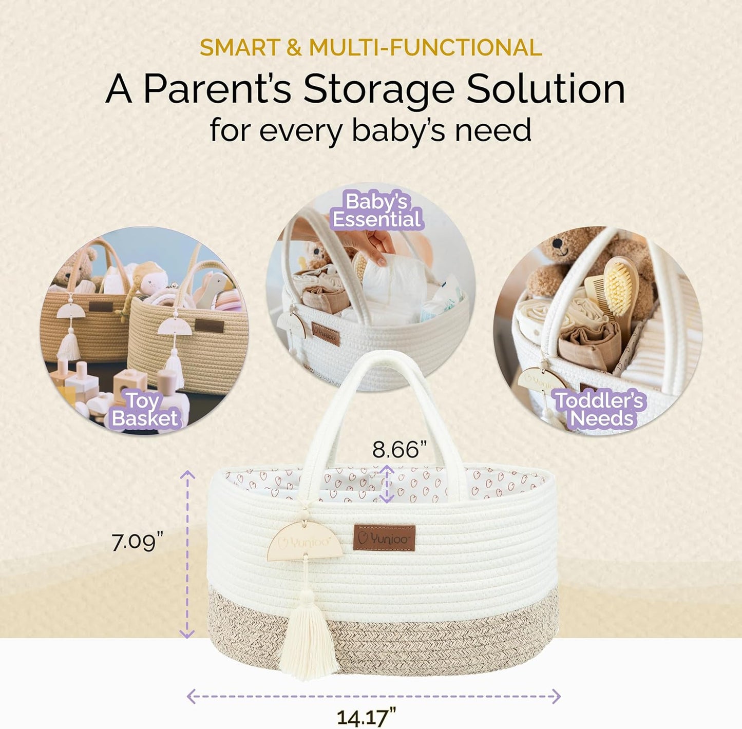 Yunioo Baby Diaper Caddy Organizer, Portable Nursery Storage Basket with Sturdy Handle Diaper Caddy Basket, Car Caddy for Diapers and Baby Wipes, Newborn Essentials