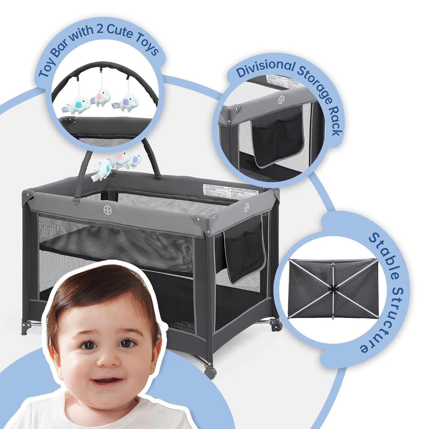 Pamo Babe Pack and Play with Bassinet, Portable Playard for Baby