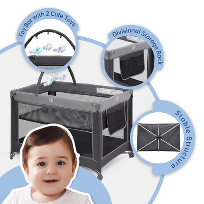 Pamo Babe Pack and Play with Bassinet, Portable Playard for Baby