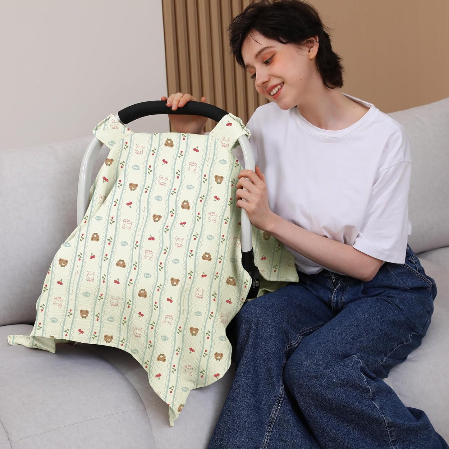 100% Muslin Cotton Car Seat Cover Baby, Carseat Canopy Cover, Universal Fit Stroller Covers for Boys and Girls (Blue)
