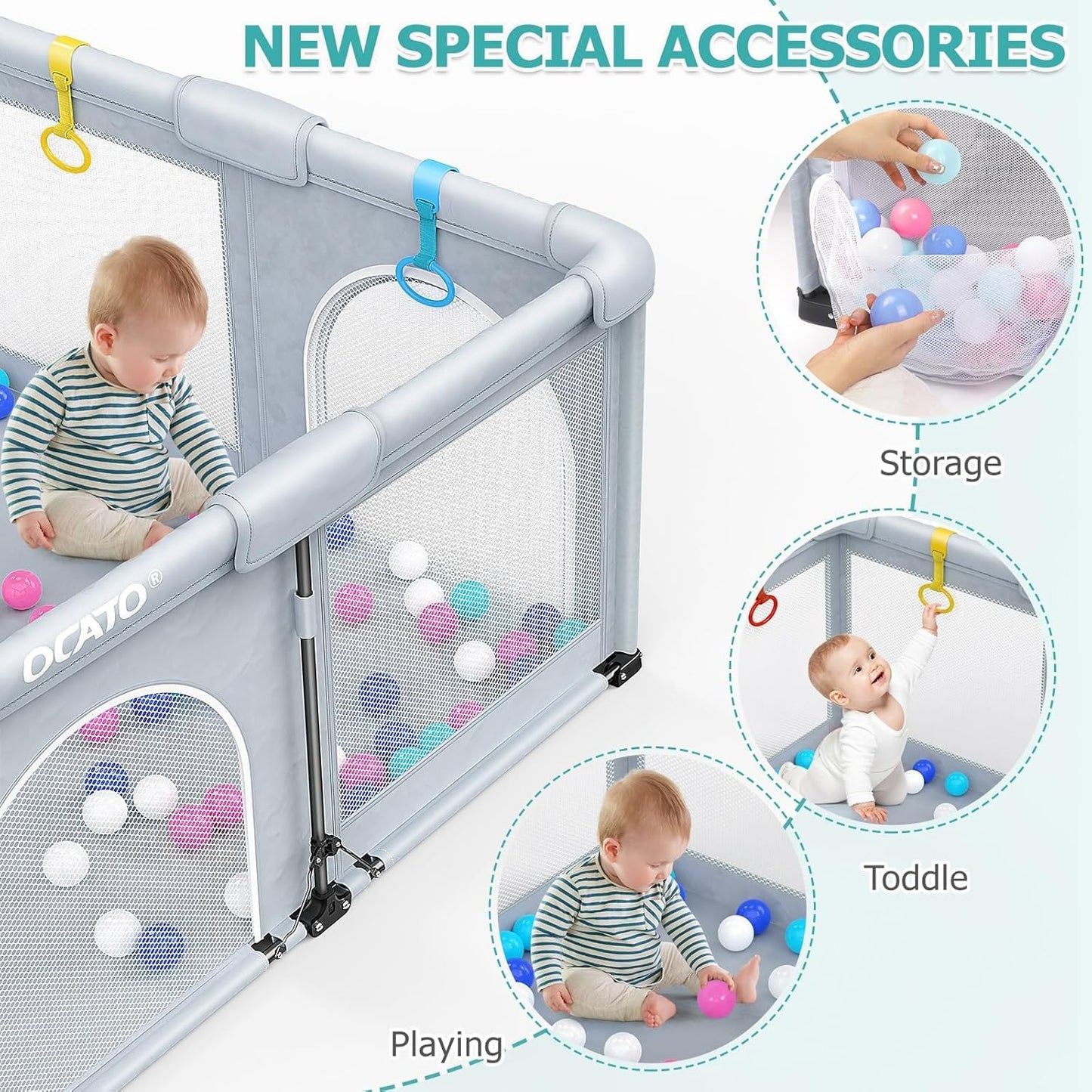 OCATO Baby Playpen Play Pen: Foldable Playpen for Babies and Toddlers Playard for Indoor Outdoor Activity Center Game Fence Safety Area Toddler Play Pen for Babies 6-12 Months Baby Gifts (50" × 50")