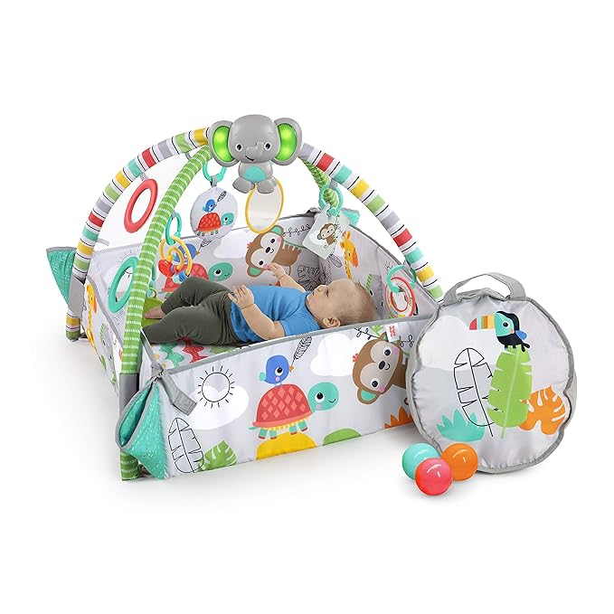 Bright Starts 5-in-1 Your Way Ball Play - Jumbo Play Mat Converts to Ball Pit Baby Gym, Newborn to Toddler - Totally Tropical (Green)