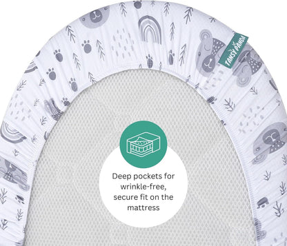 Bassinet Sheets for Papablic, CoZee, Cowiewie, Ezebaby, Nawahev Baby Bassinet Bedside Sleeper by TansyPanda, 3PC, 33x20, Ultra Soft, Breathable Snug Fit, Unisex Boys Girls, Gray White (Space Rockets)