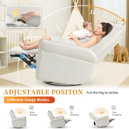 Power Swivel Rocker Recliner Chair for Nursery, Upholstered Snowflake Velvet 270°Swivel Glider Rocker Chair with USB Ports, Small Power Recliners for Small Spaces Living Room