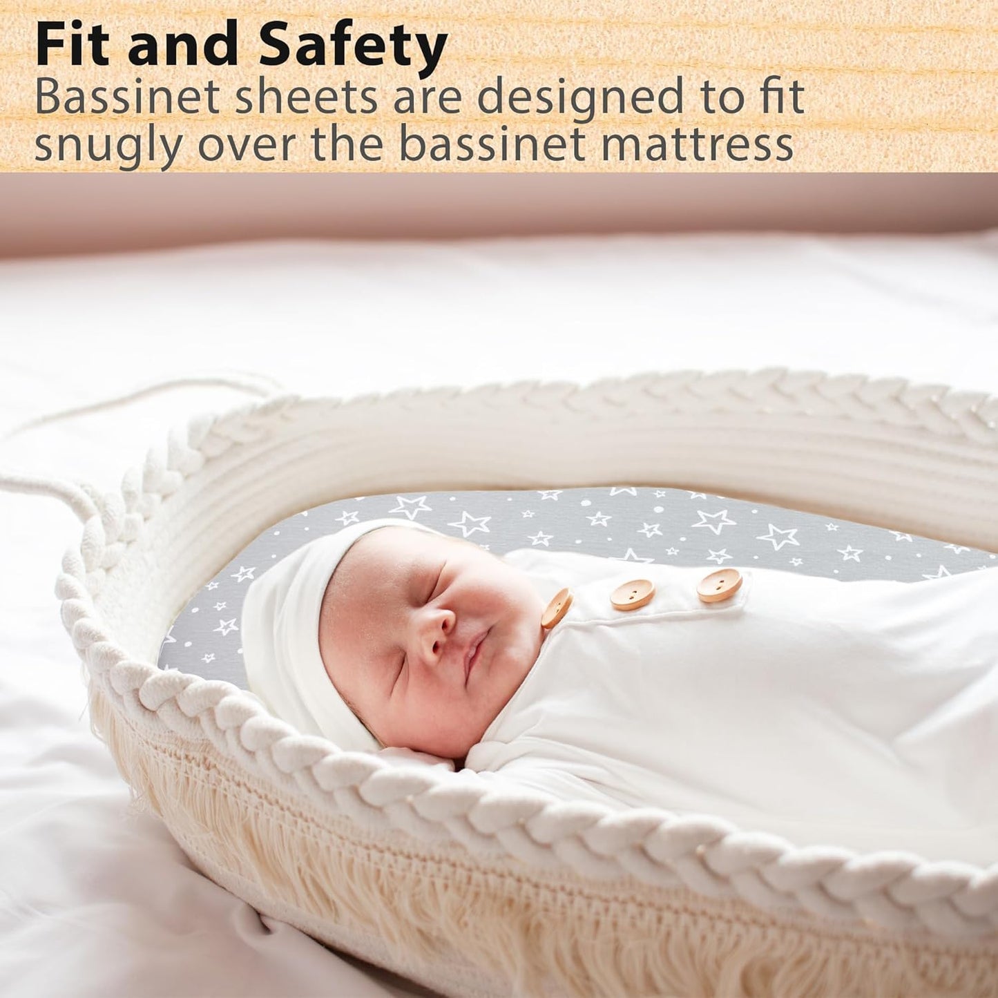 3-Pack Bedside Sleeper Bassinet Sheets | GOTS Certified Organic 100% Muslin Cotton | Ultra Soft & Breathable | 33×20×4” Fitted Sheets | Universal Fit 29–33” x 17–21” Pads