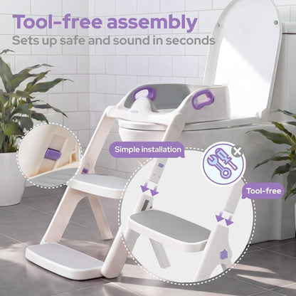 lalalark Potty Training Seat, 2-in-1 Toddler Toilet Seat with Steps, Upgrade Potty Step Stool for Toddler with Anti-Slip Pad Step Stool, Extended Splash Guard, Foldable Potty Ladder Boys Girls, Green