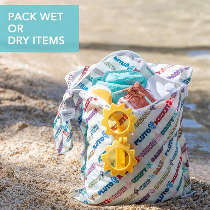 Bumkins Disney Waterproof Wet Bag for Baby, Travel, Swim Suit, Cloth Diapers, Pump Parts, Pool, Gym Clothes, Toiletry, Strap to Stroller, Daycare, Zip Reusable Bag, Packing Pouch, Winnie the Pooh