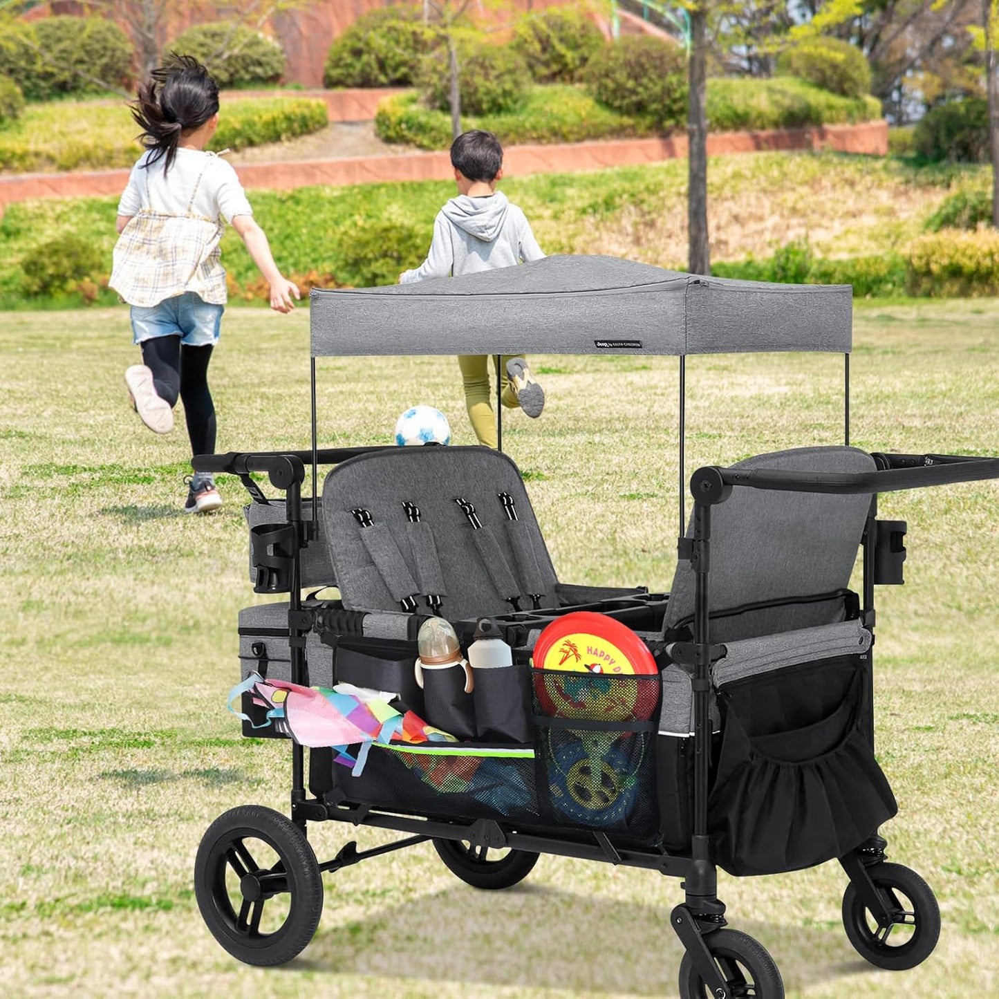 Stroller Wagon Cargo Net,Double-Layer Side Pockets Attachment for WONDERFOLD,Foldable Mesh Sorting Organizer Bag with Extra Storage Space