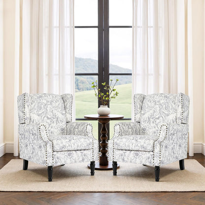 Swivel Rocker Recliner Chair, Manual Nursery Glider Recliner, Floral Fabric Wingback Accent Chair with Adjustable Backrest & Footrest for Small Spaces Living Room Bedroom (Plants Floral, Set of 1)