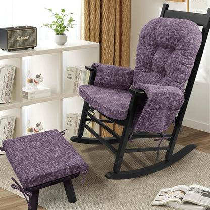 SINOSSO Glider Rocker Cushion Set (5 Pcs), Soft Blended Fabric High-Density Support Foam Seat Cushions with Ties, Fits Rocking Chair/Nursery Glider & Ottoman, Black-Gray