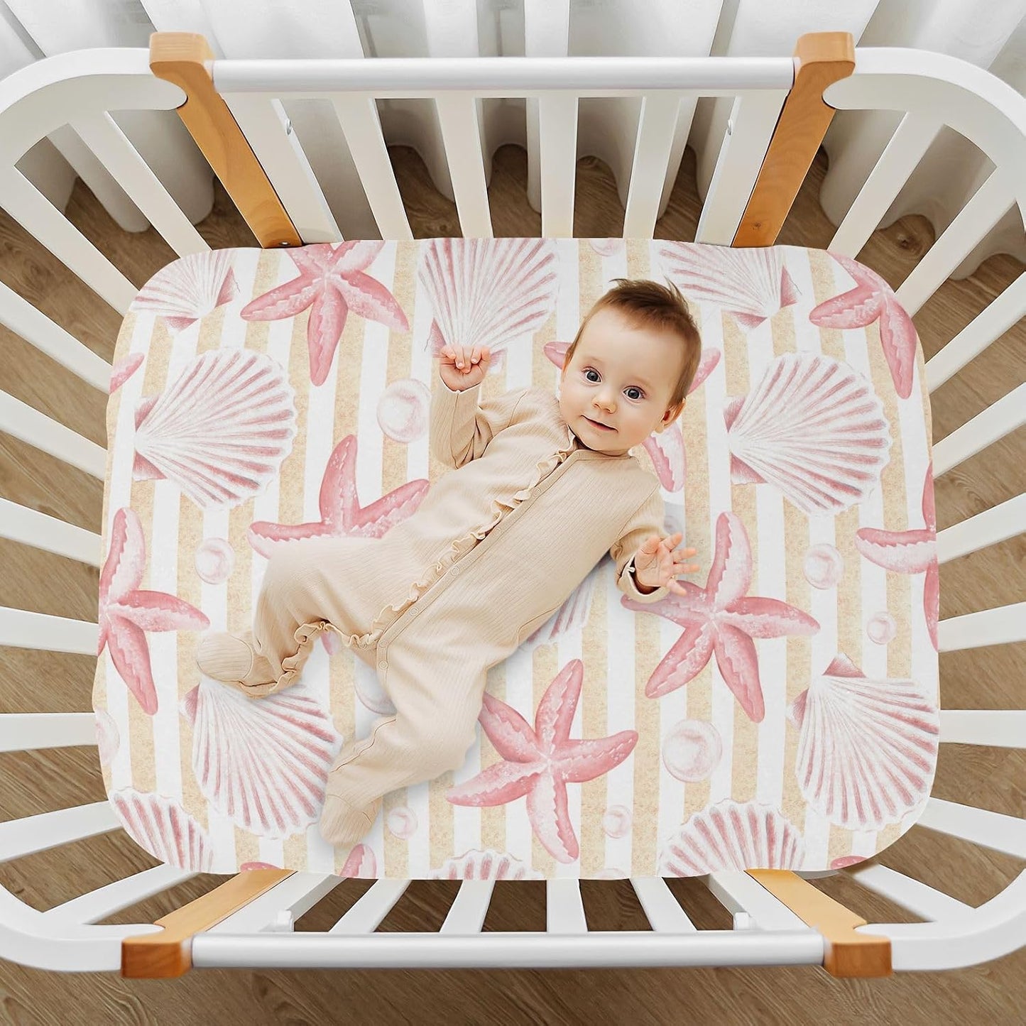 Fitted Crib Sheets Turtle Sea Horse Stretchy Portable Playard Sheets for Baby Toddler, Breathable Soft Mini Crib Mattress 39 x 27 in for Boys and Girls
