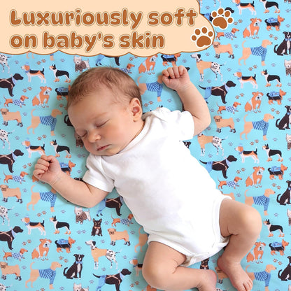 Cloele Square Playard Fitted Sheet 36x36, Ultra Soft Polyester Playpen Sheet for Baby & Pet, Dogs Pattern Pack and Play Crib Sheets, Portable Playard Mattress Cover