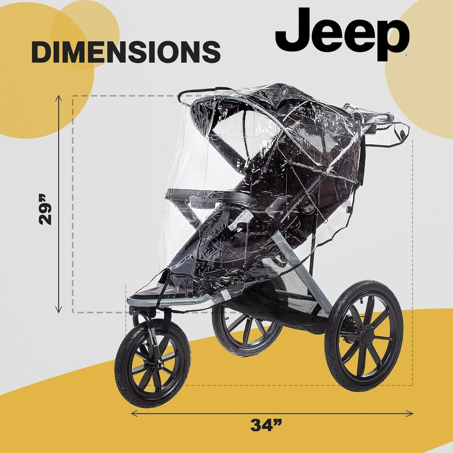 Jeep Jogging Stroller Weather Shield, Baby Rain Cover, Universal Size to fit most Jogging Strollers, Waterproof, Windproof, Ventilation,Protection, Pram,Vinyl, Clear, Plastic