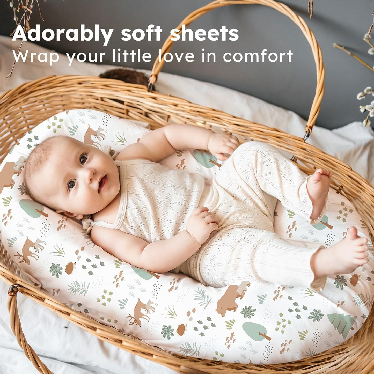 Baby Bedside Bassinet Sheets Girl, 33”x20” Compatible with Baby Delight Dream On Me & Most Rectangle Bedside Sleeper Bassinet Mattress, Super Soft Microfiber Pink Butterfly Flower