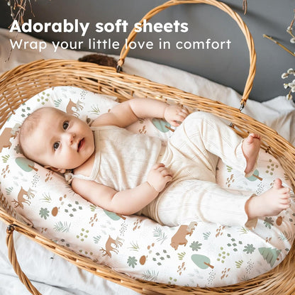 Baby Bedside Bassinet Sheets Girl, 33”x20” Compatible with Baby Delight Dream On Me & Most Rectangle Bedside Sleeper Bassinet Mattress, Super Soft Microfiber Pink Butterfly Flower