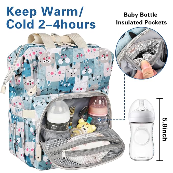 Jiefeike Diaper Bag Backpack,Baby Bags for Mom Dad Girls Boys,15.6inch Cat Dog Travel Baby Diaper Bags with Insulated Pockets RFID Anti-Theft Water-Resistant Pocket