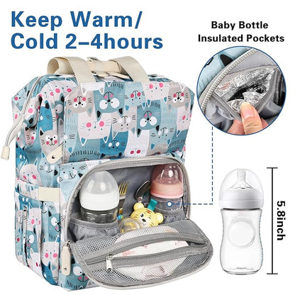 Jiefeike Diaper Bag Backpack,Baby Bags for Mom Dad Girls Boys,15.6inch Cat Dog Travel Baby Diaper Bags with Insulated Pockets RFID Anti-Theft Water-Resistant Pocket
