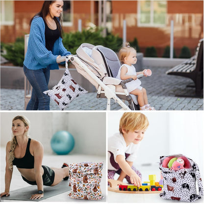 Wet Dry Bags 2-Pack with Cute Dolphin Print - Waterproof Travel Organizer for Swimming Pool Beach Gym Baby Cloth Diapers Swimwear with Dual Zippers